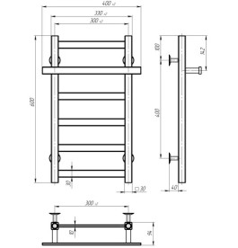 Электрический полотенцесушитель Deffi Nicolе П6 300х600 правое подключение JD04 черный A.NI.60.30.6.E.B.R.2