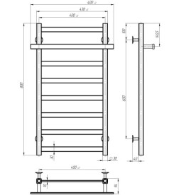 Електрична сушарка для рушників Deffi Nicole П8 400х800 ліве підключення JD04 хром A.NI.80.40.8.E.C.L.2