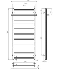 Електрична сушарка для рушників Deffi Nicolе П11 500х1200 праве підключення JD04 чорний A.NI.120.50.11.E.B.R.2