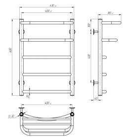 Електрична сушарка для рушників Deffi Готель П5 400х600 праве підключення JD03 чорний C.OD.60.40.5.E.B.R.1