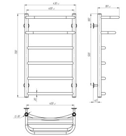 Електрична сушарка для рушників Deffi Готель П6 400х700 ліве підключення чорний C.OD.70.40.6.E.B.L.5