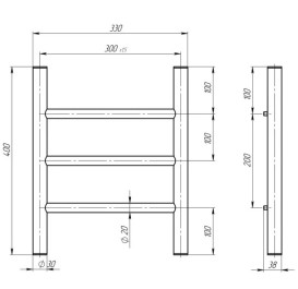 Електрична сушарка для рушників Deffi Оріон П3 300х400 ліве підключення JD03 хром C.OR.40.30.3.E.C.L.1