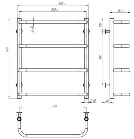 Електрична сушарка для рушників Deffi Стандарт П4 500х600 ліве підключення JD03 хром C.SS.60.50.4.E.C.L.1