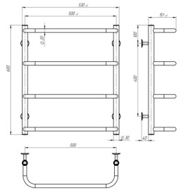 Электрический полотенцесушитель Deffi Стандарт П4 500х600 левое подключение WD03 белый C.SS.60.50.4.E.W.L.3