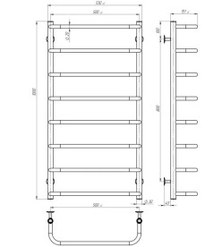 Электрический полотенцесушитель Deffi Стандарт П8 500х1000 левое подключение JD03 хром C.SS.100.50.8.E.C.L.1