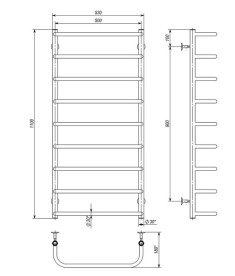 Електрична сушарка для рушників Deffi Стандарт П9 500х1100 ліве підключення хром C.SS.110.50.9.E.C.L.5