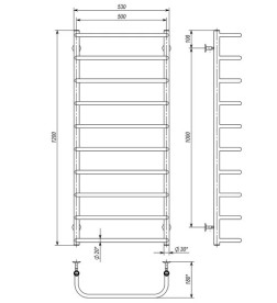 Електрична сушарка для рушників Deffi Стандарт П10 500х1200 ліве підключення хром  C.SS.120.50.10.E.C.L.5