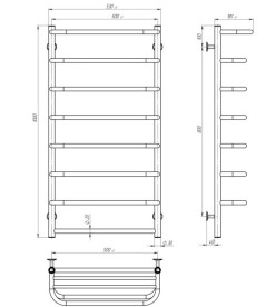 Електрична сушарка для рушників Deffi Стандарт з полицею П8 500х1000 ліве підключення JD03 хром C.SP.100.50.8.E.C.L.1