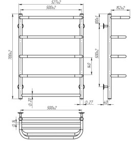Електрична сушарка для рушників Deffi Стандарт з полицею П5 500х700 ліве підключення EF16 білий D.SP.70.50.5.E.W.R.5