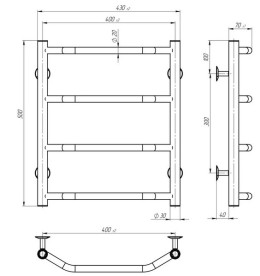 Електрична сушарка для рушників Deffi Трапеція П4 400х500 ліве підключення чорний C.TR.50.40.4.E.B.L.5