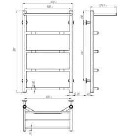 Електрична сушарка для рушників Deffi Трапеція з полицею П5 400х700 праве підключення чорний C.TP.70.40.5.E.B.R.5