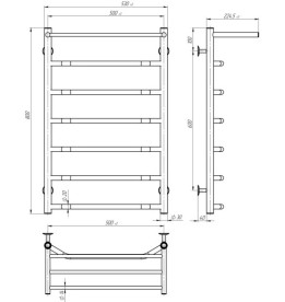 Электрический полотенцесушитель Deffi Трапеция с полкой П7 500х800 левое подключение WD03 белый C.TP.80.50.7.E.W.L.3