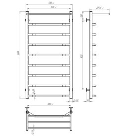 Електрична сушарка для рушників Deffi Трапеція з полицею П9 500х1000 ліве підключення хром C.TP.100.50.9.E.C.L.5