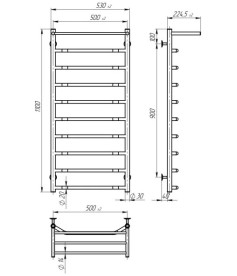 Електрична сушарка для рушників Deffi Трапеція з полицею П10 500х1100 ліве підключення чорний C.TP.110.50.10.E.B.L.5