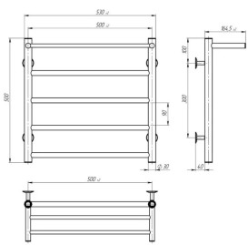 Електрична сушарка для рушників Deffi Терма П5 500х500 праве підключення JD03 чорний C.TE.50.50.5.E.B.R.1
