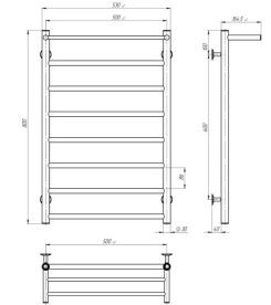 Електрична сушарка для рушників Deffi Терма П8 500х800 ліве підключення чорний C.TE.80.50.8.E.B.L.5