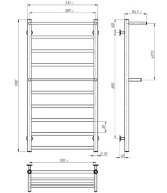 Електрична сушарка для рушників Deffi Терма Плюс П10 500х1000 праве підключення JD03 хром C.TA.100.50.10.E.C. R.1