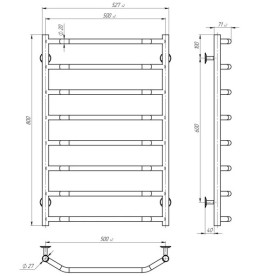 Електрична сушарка для рушників Deffi Трапеція П8 500х800 праве підключення EF16 чорний D.TR.80.50.8.E.B.R.5