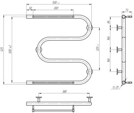 Электрический полотенцесушитель Deffi Змейка с полкой 500х500 левое подключение хром C.ZP.50.50.E.C.L.5