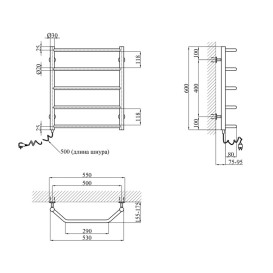 Електрична сушка для рушників Kroner Трапеція 600х500/5 EL ліве підключення хром ДТ08ЕL