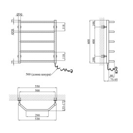Електрична сушка для рушників Kroner Трапеція 600х500/5 ER праве підключення хром ДТ08ЕR