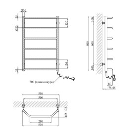 Електричний сушка для рушників Kroner Трапеція 800x500/6 ER праве підключення хром ДТ10ЕR