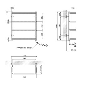Электрический полотенцесушитель Kroner Скоба 600х500/4 ЕR правое подключение хром ДС08ER