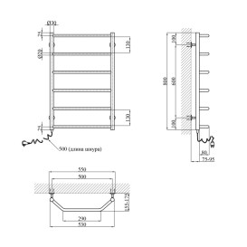 Електрична сушка для рушників Kroner Скоба 600х500/4 ЕL ліве підключення хром ДС08EL