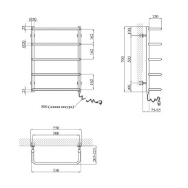 Электрический полотенцесушитель Kroner Скоба 700х500/5 ЕR правое подключение хром ДС09ER