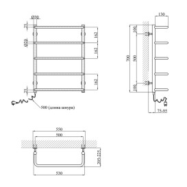 Электрический полотенцесушитель Kroner Скоба 700х500/5 EL левое подключение хром ДС09EL