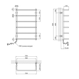 Электрический полотенцесушитель Kroner Скоба 800х500/6 EL левое подключение хром ДС10EL