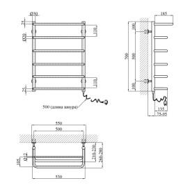 Электрический полотенцесушитель Kroner Скоба 700х500/6 ER (Сб1П1-См5) правое подключение хром ДСп04ЕR