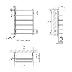 Электрический полотенцесушитель Kroner Скоба 700х500/6 ЕL (Сб1П1-См5) левое подключение хром ДСп04ЕL