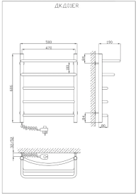 Електрична сушка для рушників Kroner Каскад дуга 600x500/5 ЕL (Сб1-С1-Д3) ліве підключення хром ДКД01ЕL