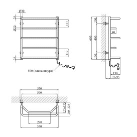Електрична сушка для рушників Kroner Мікс 600x500/5 ER (С1-Т1-С1-Т1-С1) праве підключення хром  ДМ03ER