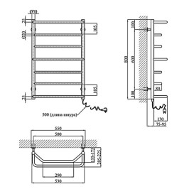 Електрична сушка для рушників Kroner Мікс 800x500/7 (С1-Т2-С1-Т2-С1) праве підключення хром ДМ07ER