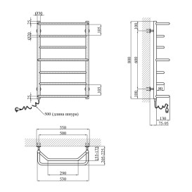 Електрична сушка для рушників Kroner Мікс 800x500/7 (С1-Т2-С1-Т2-С1) ліве підключення хром ДМ07EL
