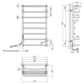 Електрична сушка для рушників Kroner KRP Stern ST-EL90x50-8 55,5х90 см нержавіюча сталь CV036332