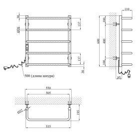 Электрический полотенцесушитель Kroner KRP Stil STL-EL60x50-5 55х60 см нержавеющая сталь CV036340