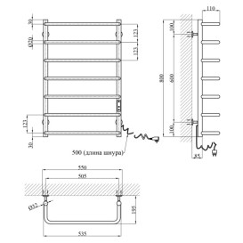 Электрический полотенцесушитель Kroner KRP Stil STL-ER80x50-7 55х80 см нержавеющая сталь CV036345