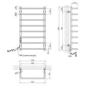Електрична сушарка для рушників Kroner KRP Stil STL-EL90x50-8 55х90 см нержавіюча сталь CV036346