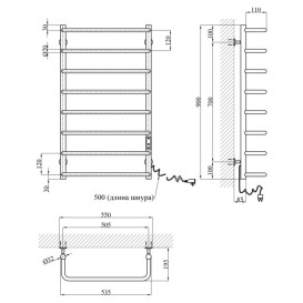Електрична сушарка для рушників Kroner KRP Stil STL-ER90x50-8 55х90 см нержавіюча сталь CV036347