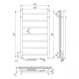 Електричний полотенцесушитель Laris Альфа П7 400x700 Е (підключення зліва) 73207457