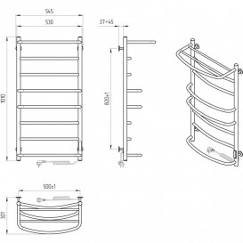 Електрична сушарка для рушників Laris Єврофлеш П8 500x1000 Е з полицею підключення праворуч хром 73207613