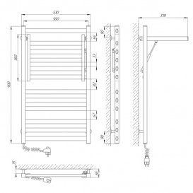 Електричний полотенцесушитель Laris Сіріус П12 Е 500х900 мм лівий 71207682