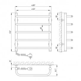 Електричний полотенцесушитель Laris Стандарт П5 Е 450x500 мм лівий 73207082
