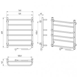 Електрична сушка для рушників Laris Зебра Комфорт ЧКЧ6 500x600 Е підключення праворуч R3 чорний 73207641