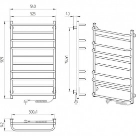 Електрична сушка для рушників Laris Зебра Комфорт ЧКЧ10 500x900 Е підключення праворуч R3 чорний 73207639
