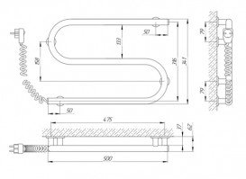 Електричний полотенцесушитель Laris Зебра Змійовик 25 ЧК2 Е 500x330 мм лівий 75201017