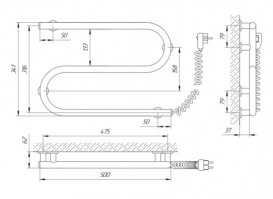 Электрический полотенцесушитель Laris Зебра Змеевик 25 ЧК2 Э 500x330 мм правый 75201018